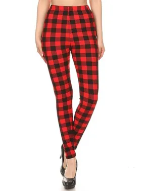 Buffalo Plaid Print Stretchy Leggings