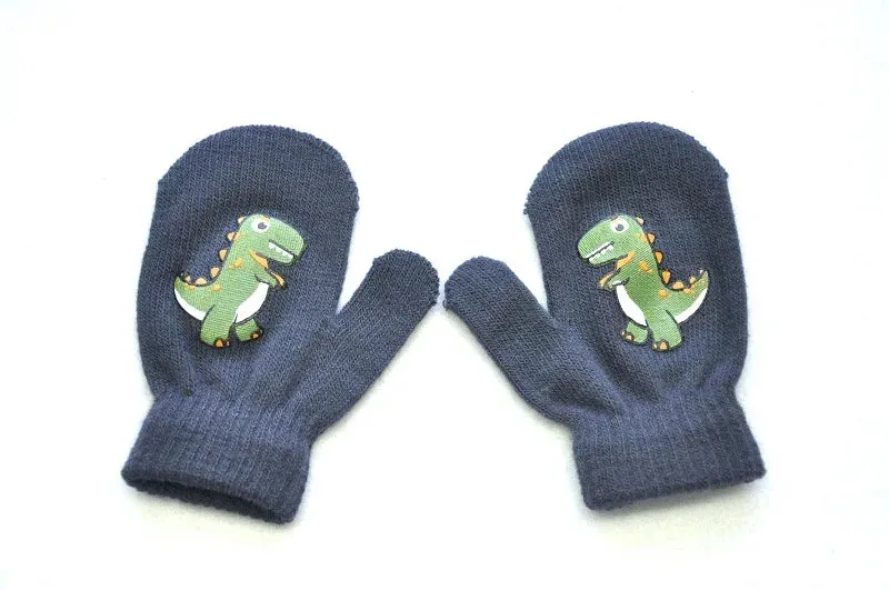 1-5years Kids Winter Mittens Outdoor Sport Warm Wool Gloves Cartoon Dinosaur Knitted Mittens for Baby Girls Baby Boys KF192