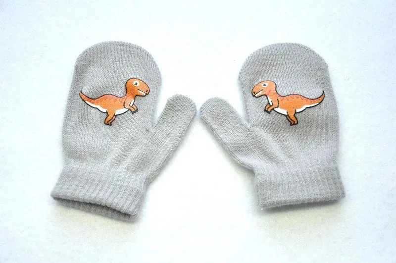 1-5years Kids Winter Mittens Outdoor Sport Warm Wool Gloves Cartoon Dinosaur Knitted Mittens for Baby Girls Baby Boys KF192