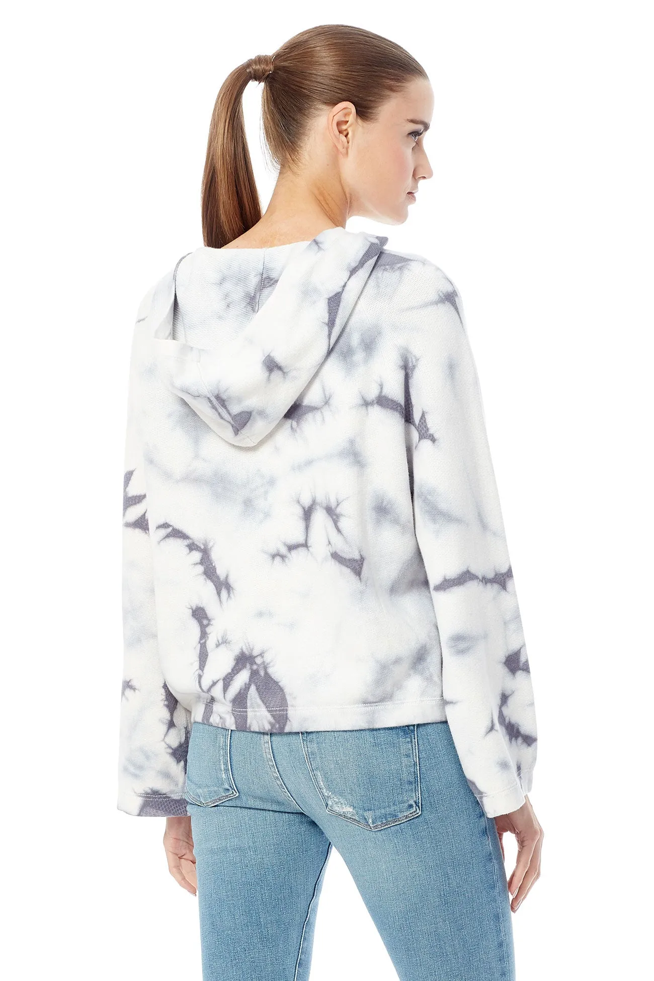 360 Cashmere - Radley Hooded Pullover in White/Indigo Tie Dye