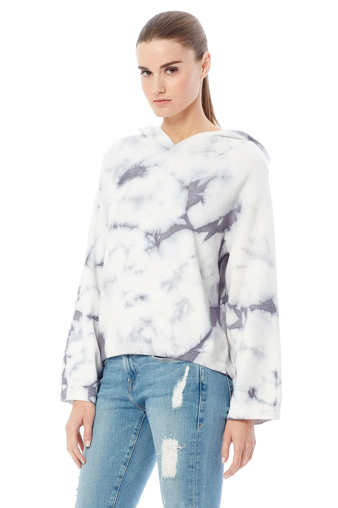 360 Cashmere - Radley Hooded Pullover in White/Indigo Tie Dye