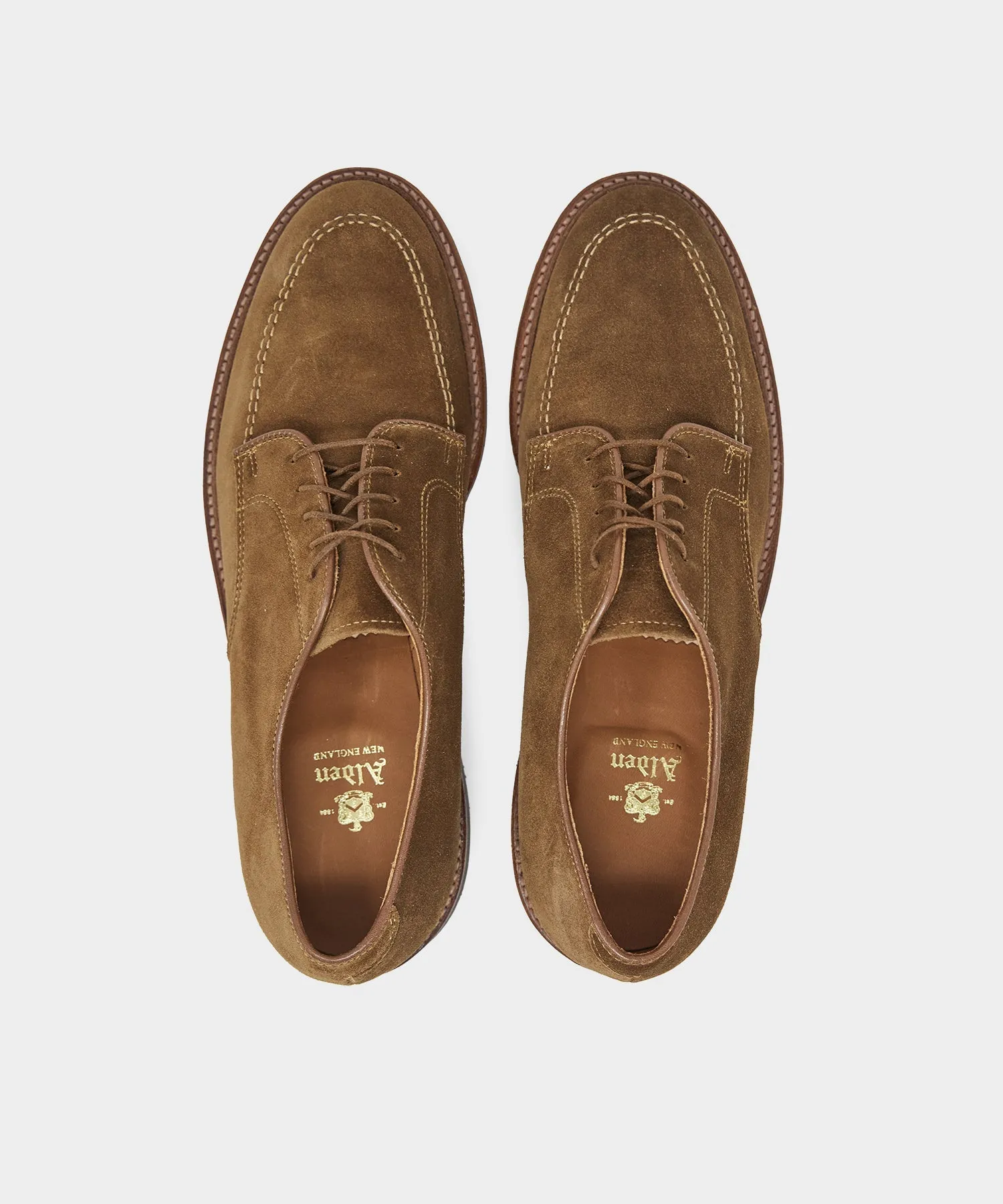 Alden Mocc Toe Derby Blucher in Snuff Suede