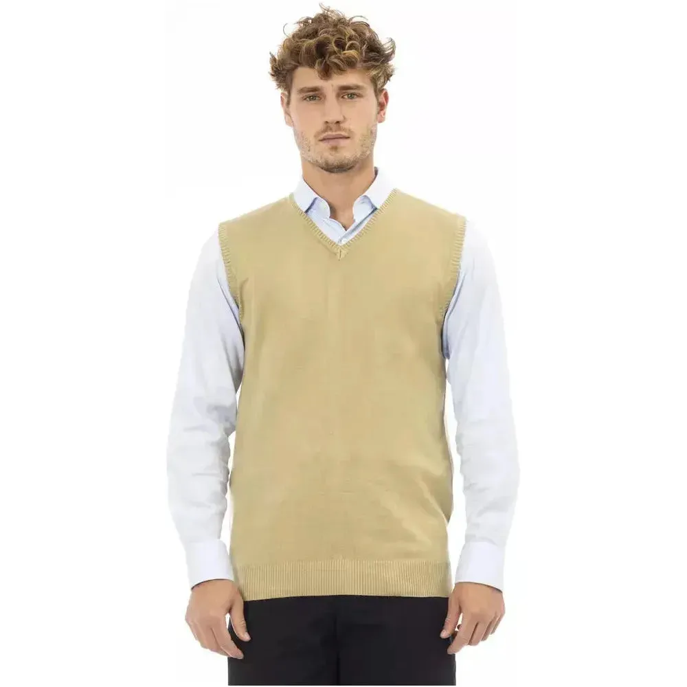 Alpha Studio Beige Viscose Men Vest