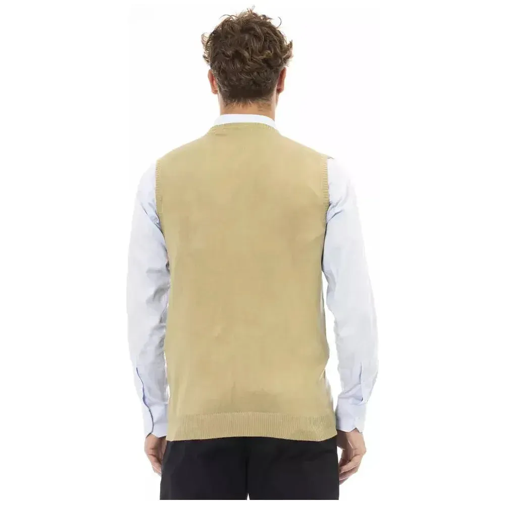 Alpha Studio Beige Viscose Men Vest