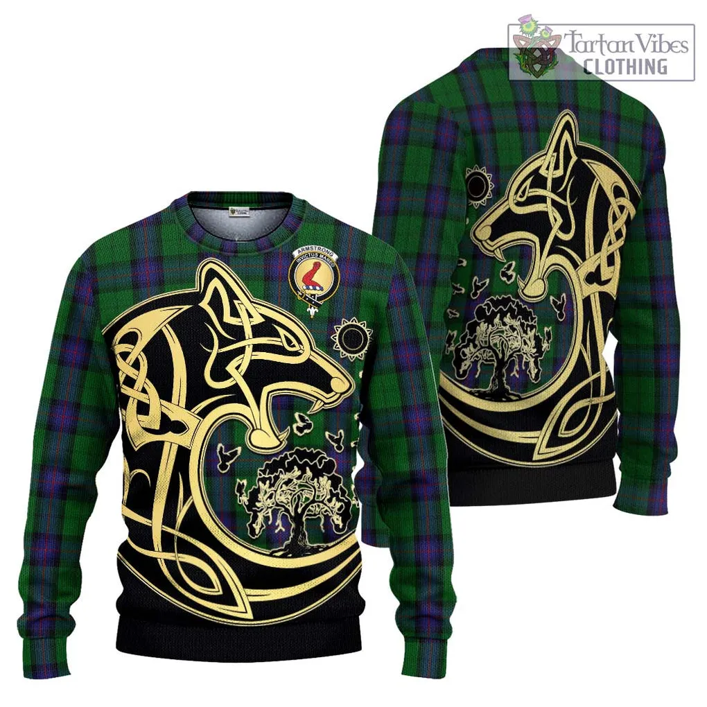 Armstrong Tartan Ugly Sweater with Family Crest Celtic Wolf Style