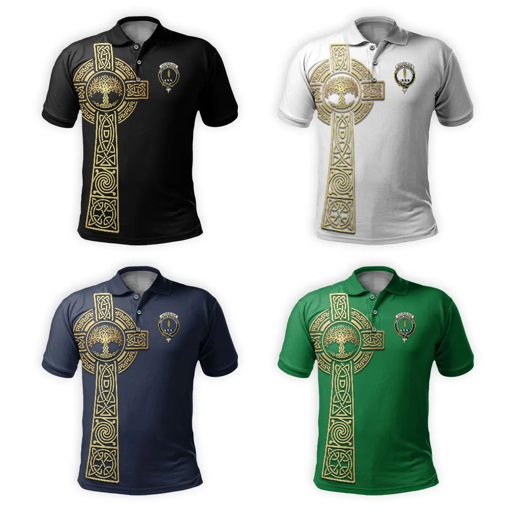 Auchinleck (Affleck) Clan Polo Shirt with Golden Celtic Tree Of Life