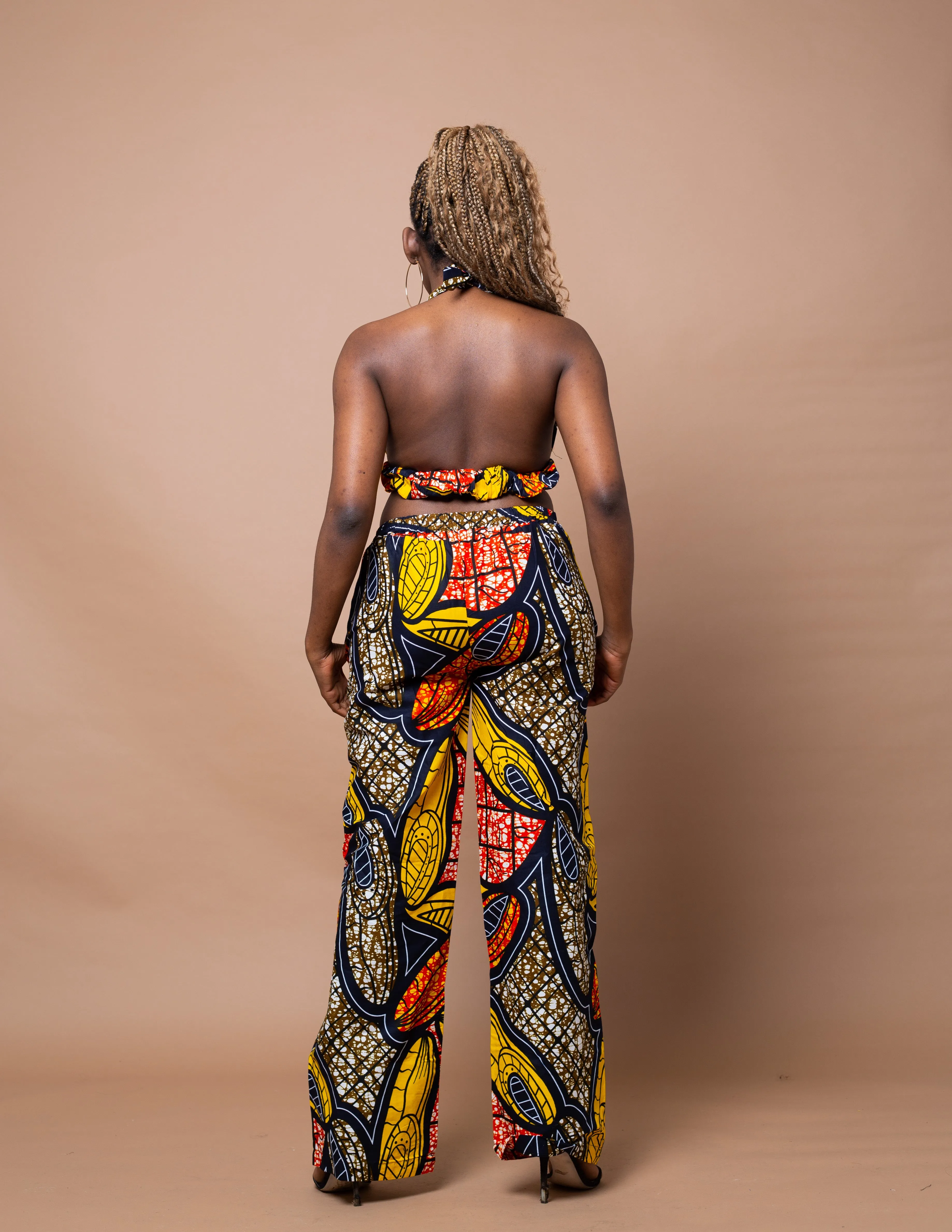 Ayah Ankara High Waisted Trouser | Yellow and Orange African Print