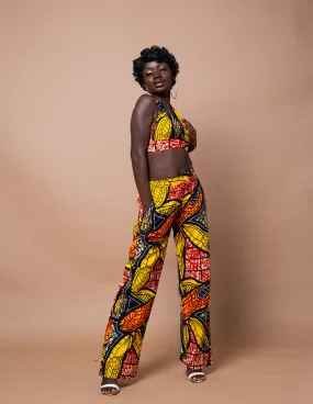 Ayah Ankara High Waisted Trouser | Yellow and Orange African Print