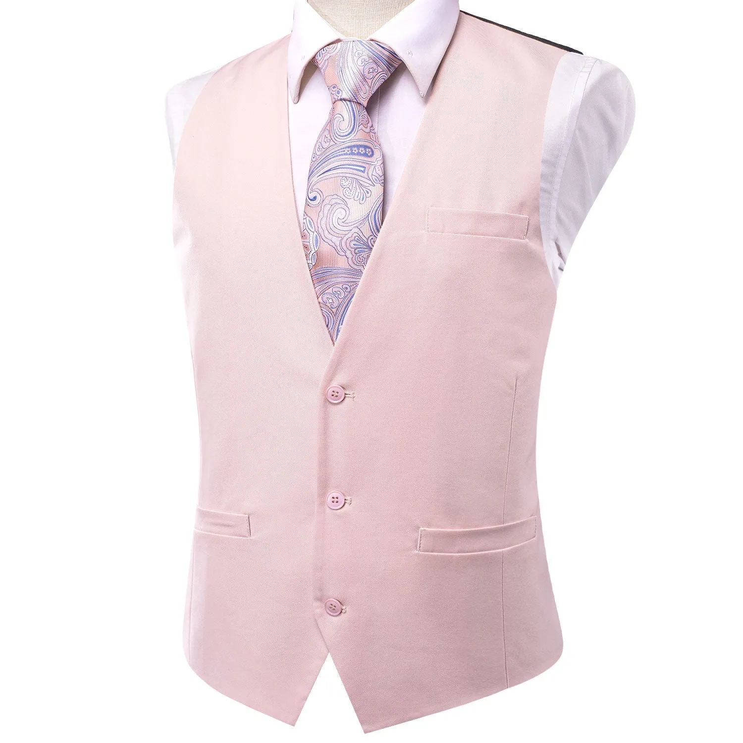 Baby Pink Cotton Solid Splicing Jacquard Men's Vest