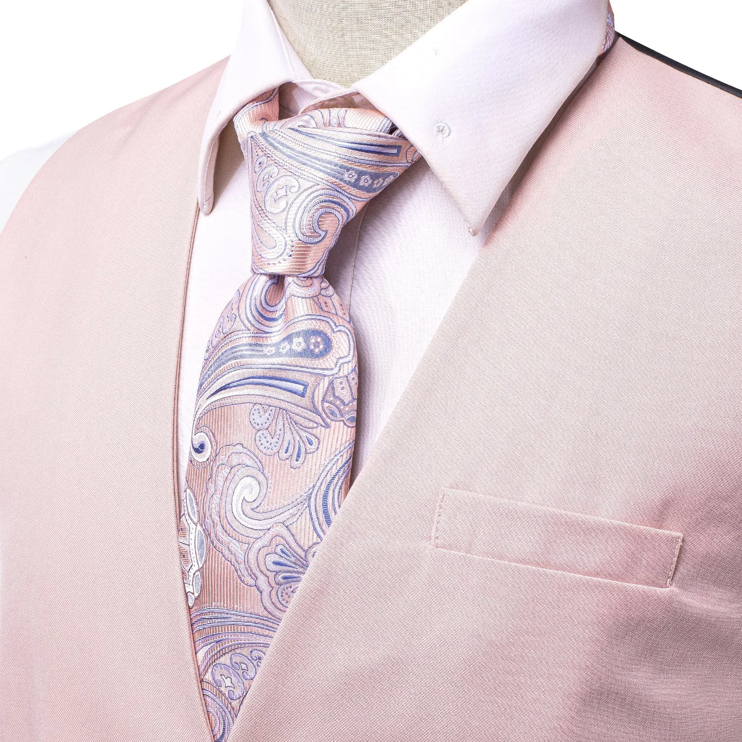 Baby Pink Cotton Solid Splicing Jacquard Men's Vest