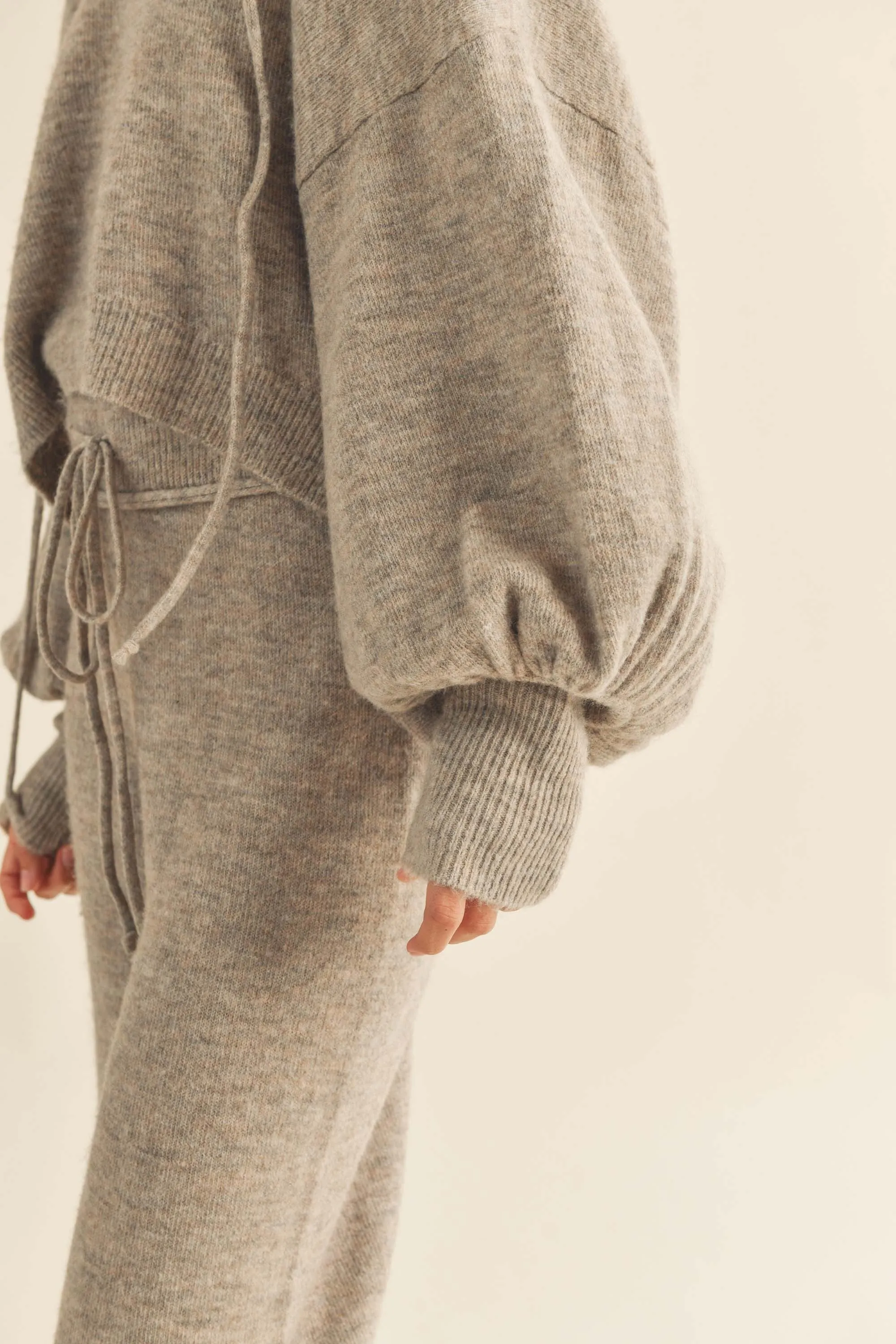 Balloon Sleeve Knit Hoodie Sweater