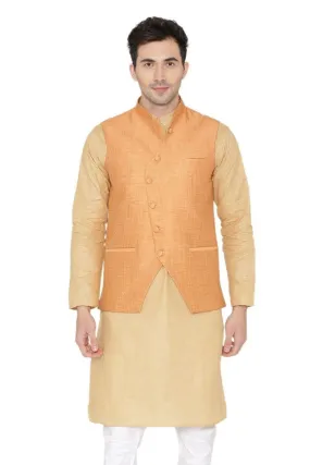 Banarasi Rayon Cotton Orange Modi Nehru Jacket