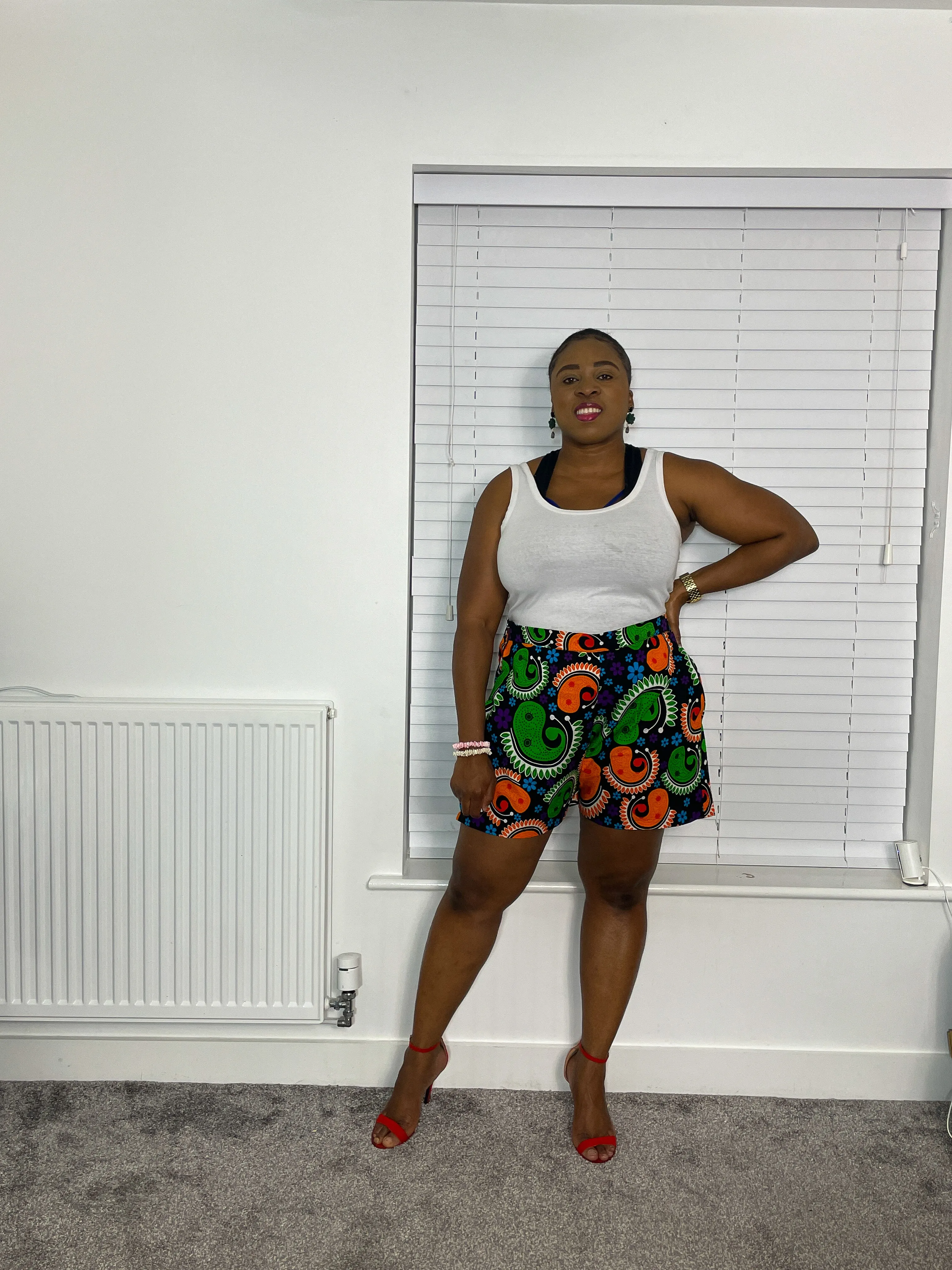 Barbara Ankara Shorts | Green and Orange Multicolored African Print