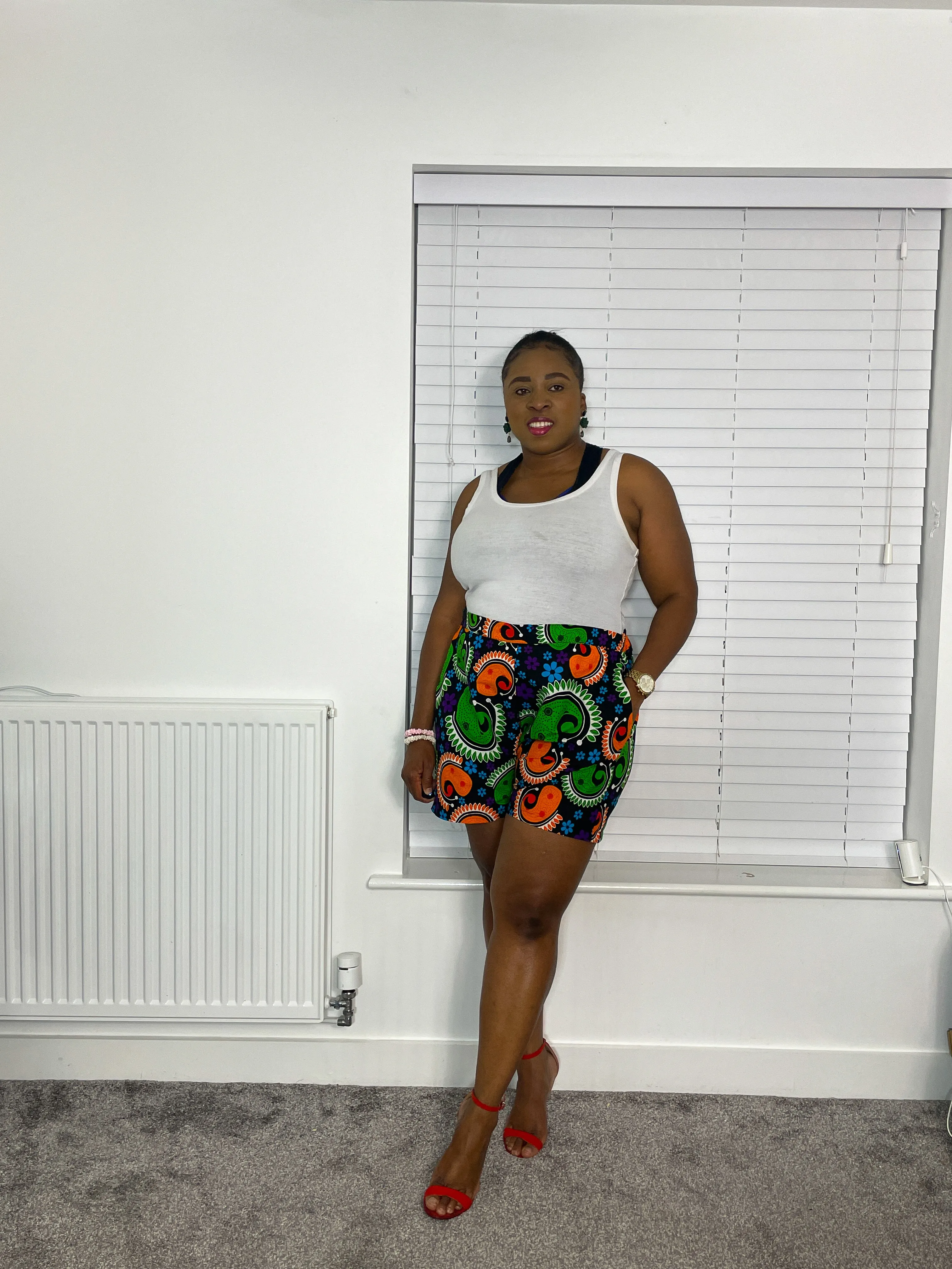 Barbara Ankara Shorts | Green and Orange Multicolored African Print