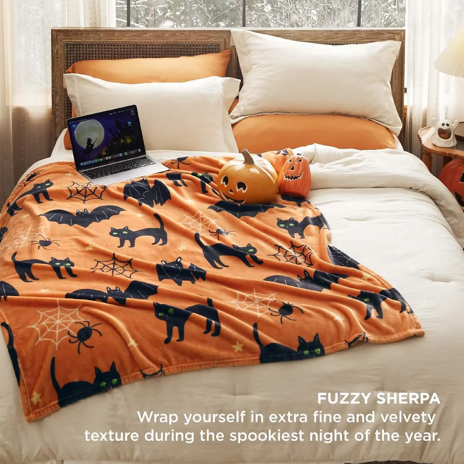 Bedsure Halloween Blanket Black Orange