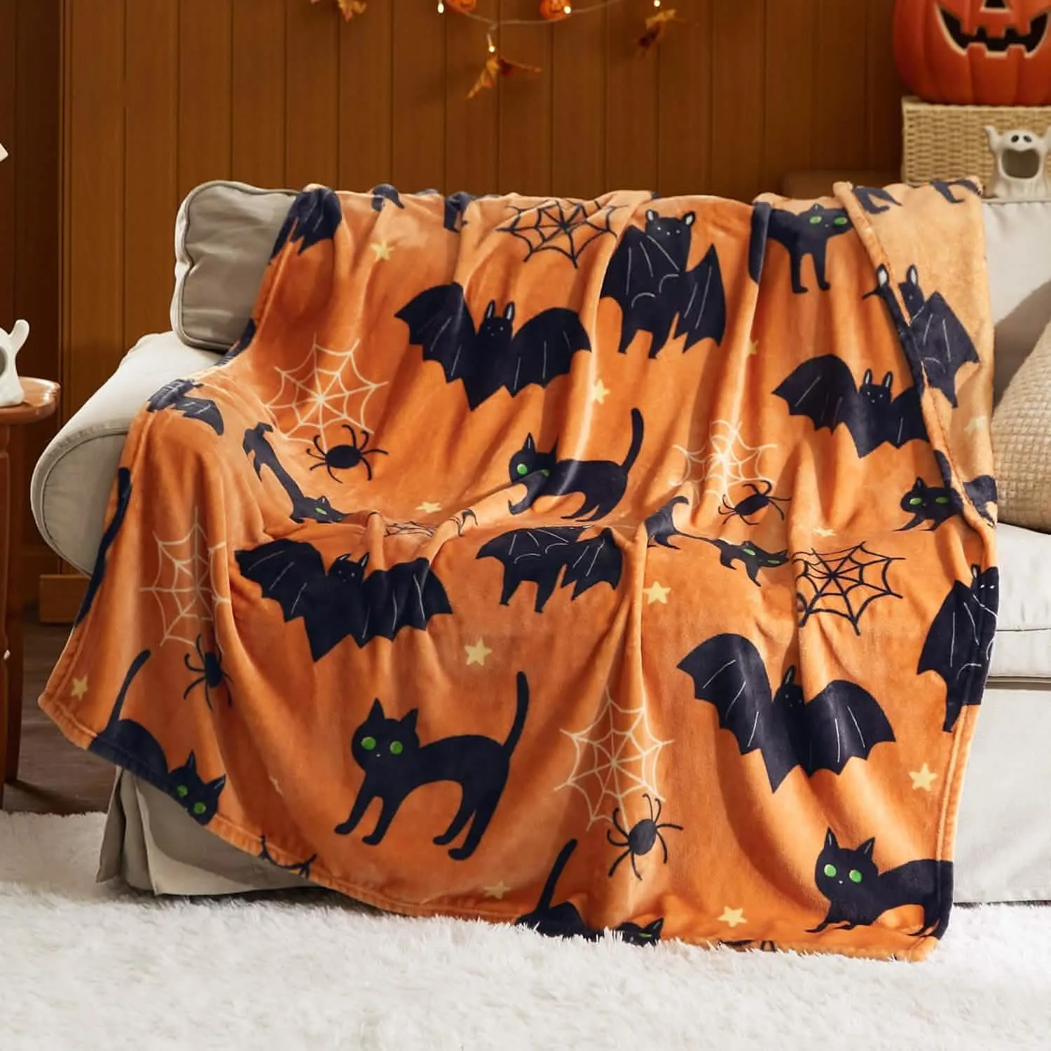 Bedsure Halloween Blanket Black Orange