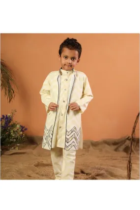 Beige Cotton Kurta And Churidar With Jacket Set