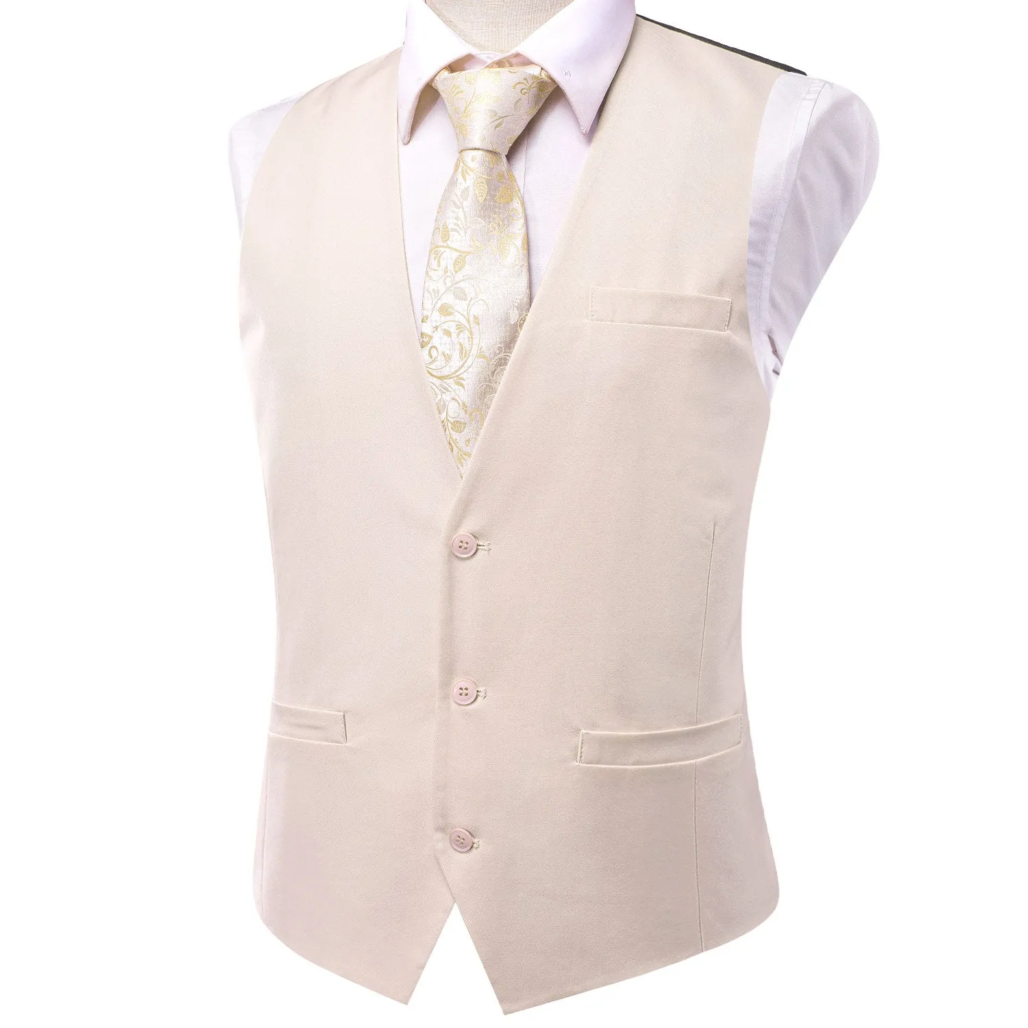 Beige Cotton Solid Splicing Jacquard Men's Vest