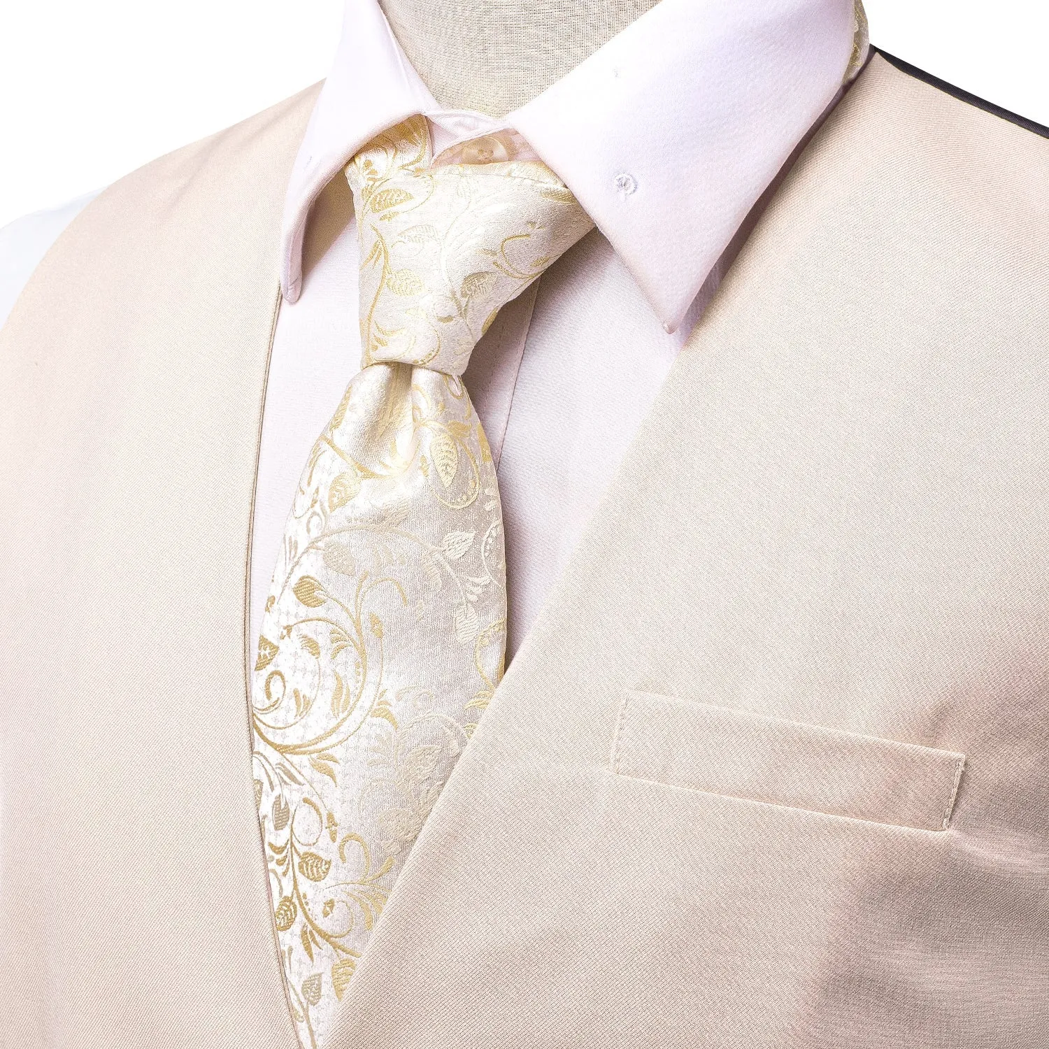 Beige Cotton Solid Splicing Jacquard Men's Vest