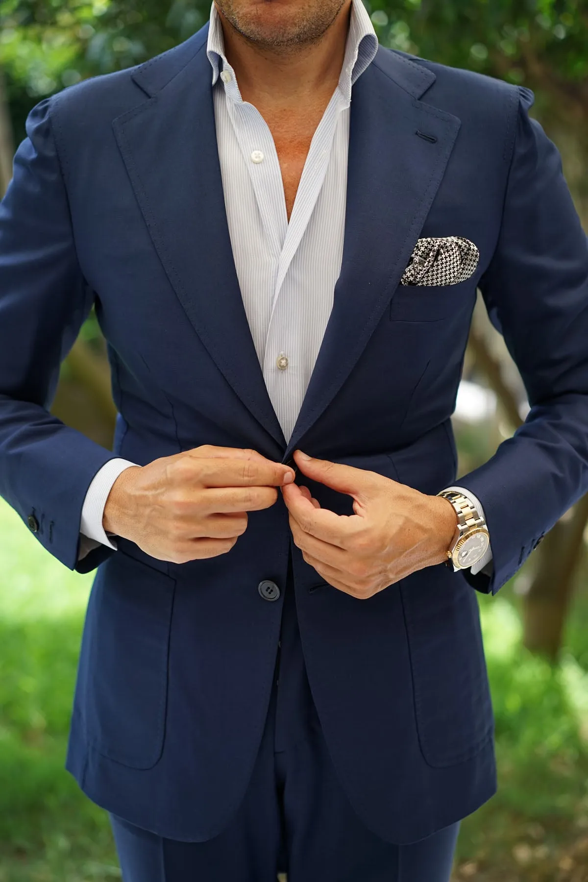 Black & Silver Houndstooth Pattern Pocket Square