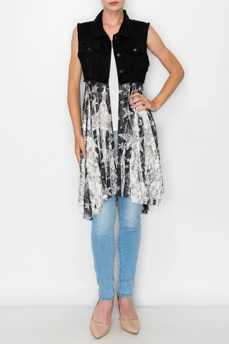 Black Denim & Lace Vest, Star