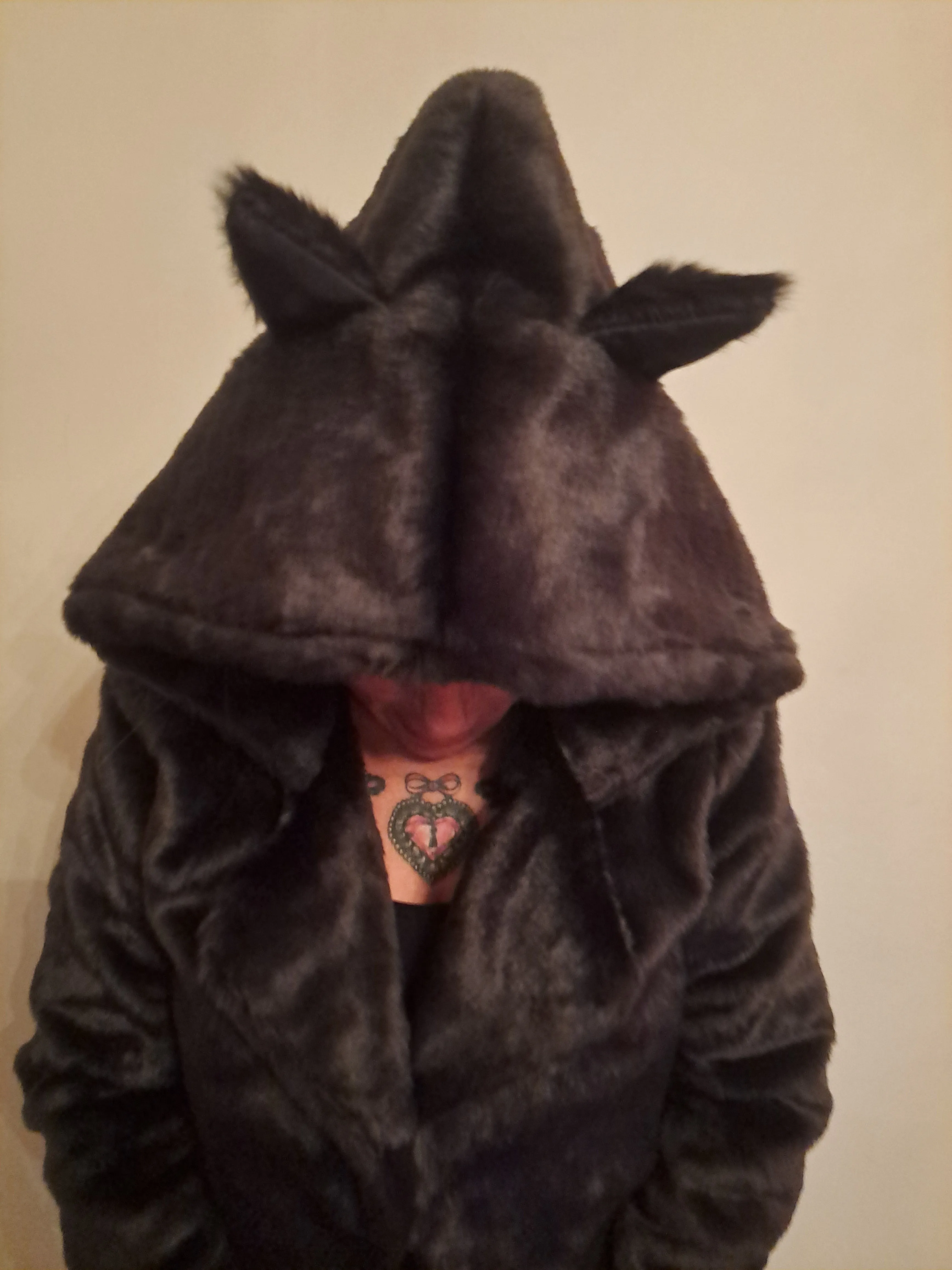 Black Faux Fur Animal Ears Faux Fur Jacket