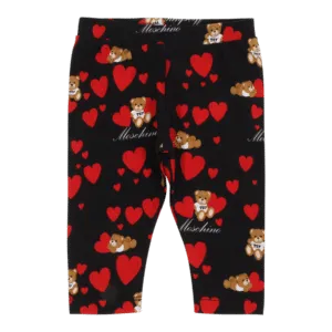 Black Leggings with All Over Heart Bear Print