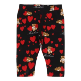 Black Leggings with All Over Heart Bear Print