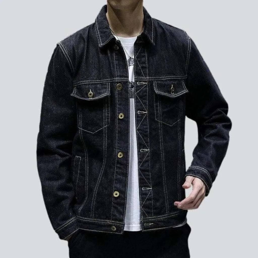 Black regular men denim jacket