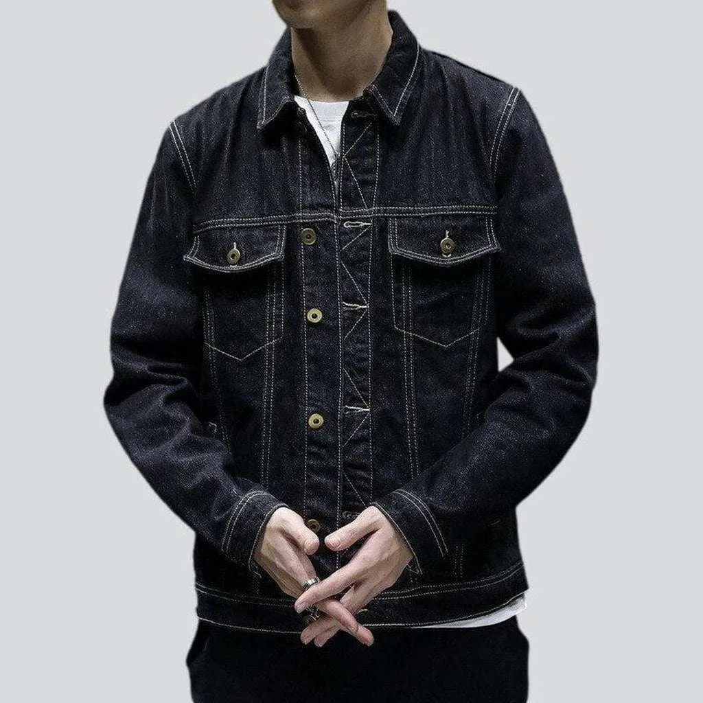 Black regular men denim jacket