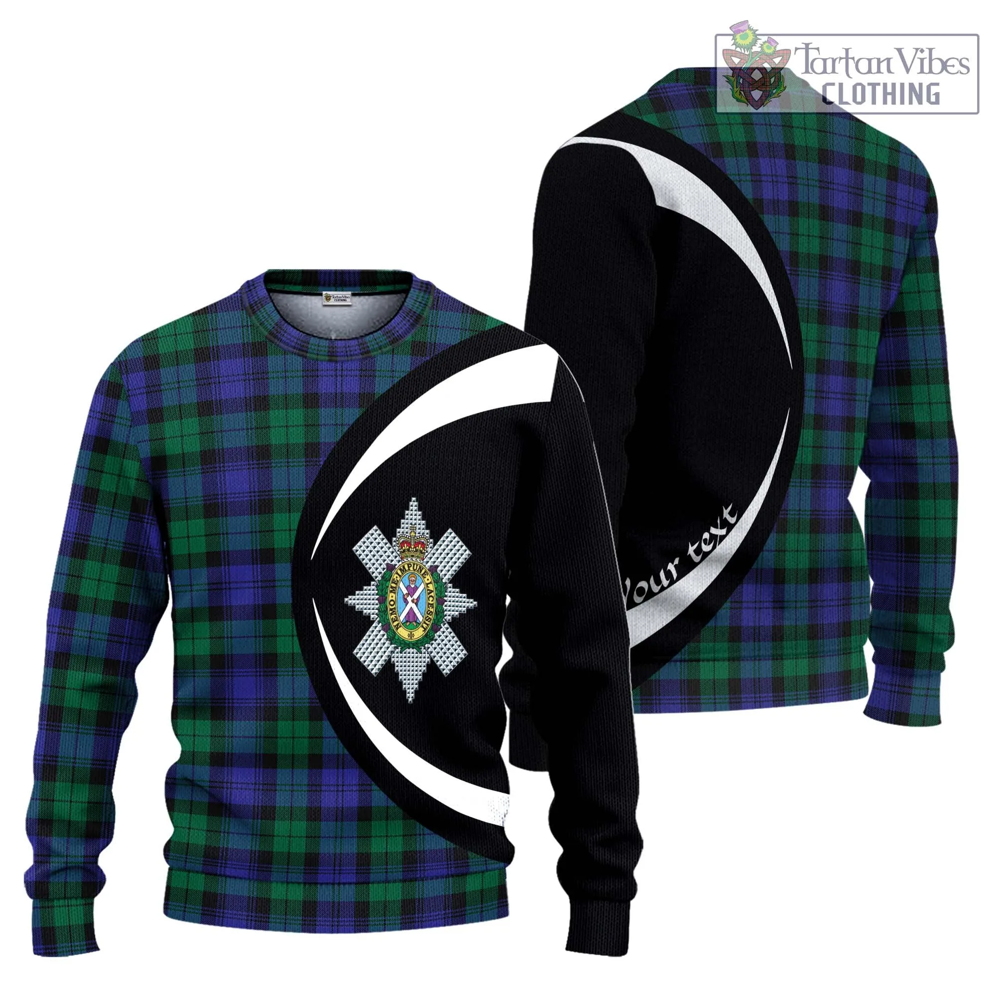 Black Watch Modern Tartan Ugly Sweater with Family Crest Circle Style