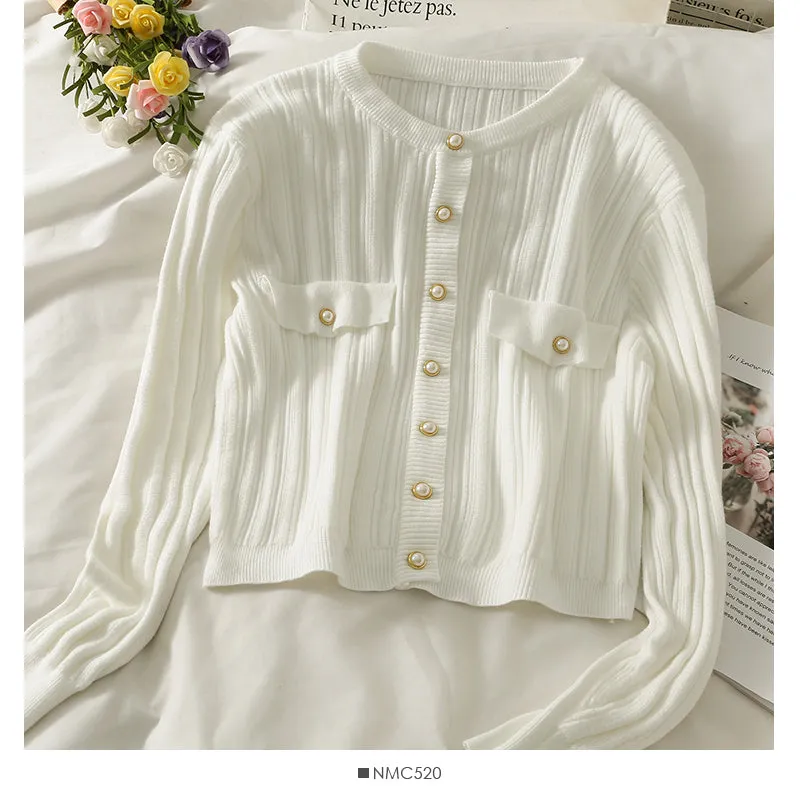 Blouse women's autumn round neck long sleeve button knit  1773