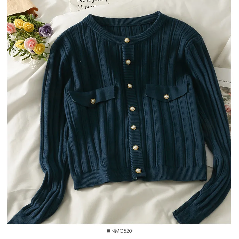 Blouse women's autumn round neck long sleeve button knit  1773