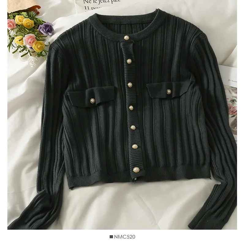 Blouse women's autumn round neck long sleeve button knit  1773