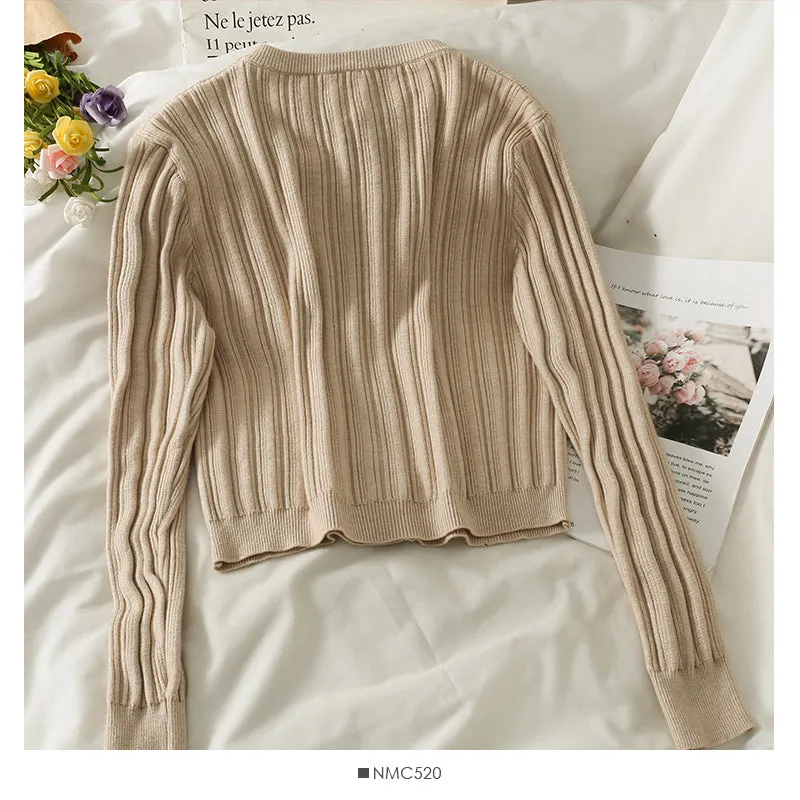 Blouse women's autumn round neck long sleeve button knit  1773