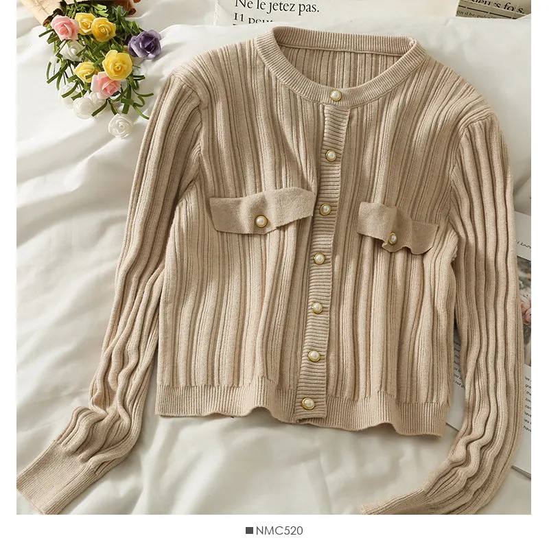 Blouse women's autumn round neck long sleeve button knit  1773