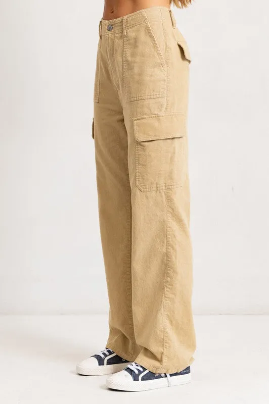 Bone High Rise Straight Fit Corduroy Cargo Pants