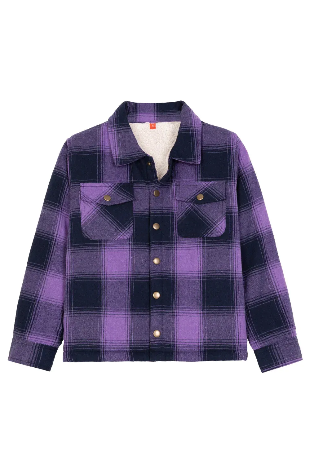 Boys and Girls Sherpa Lined Snap Plaid Shirt Jacket,Flannel Shacket