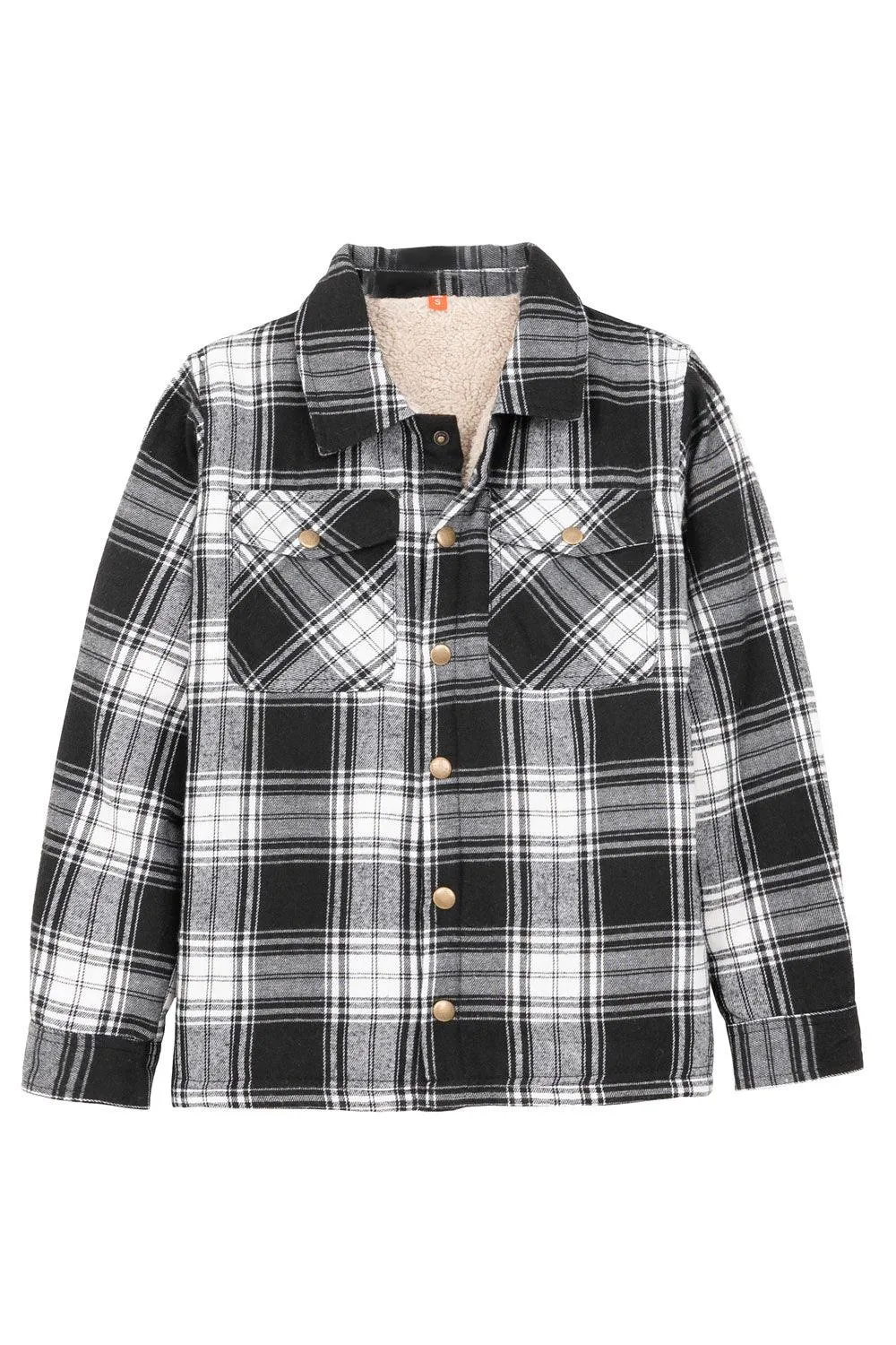 Boys and Girls Sherpa Lined Snap Plaid Shirt Jacket,Flannel Shacket