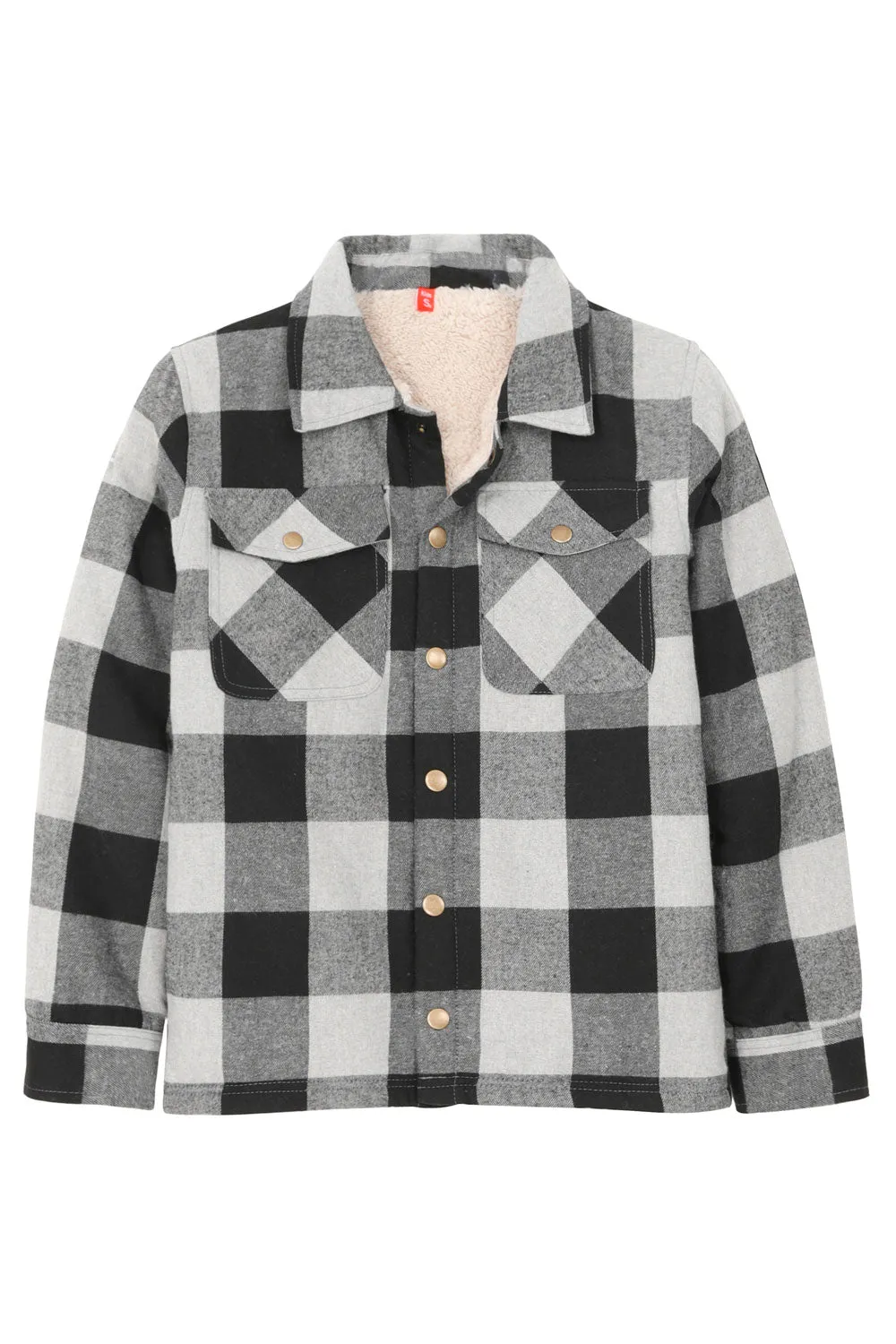 Boys and Girls Sherpa Lined Snap Plaid Shirt Jacket,Flannel Shacket