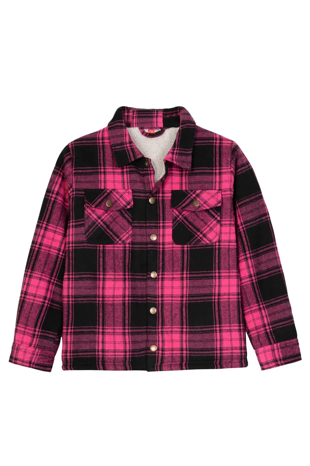 Boys and Girls Sherpa Lined Snap Plaid Shirt Jacket,Flannel Shacket