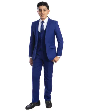 Boys Perry Ellis 2 Button Vested Wedding Suit in Royal Blue