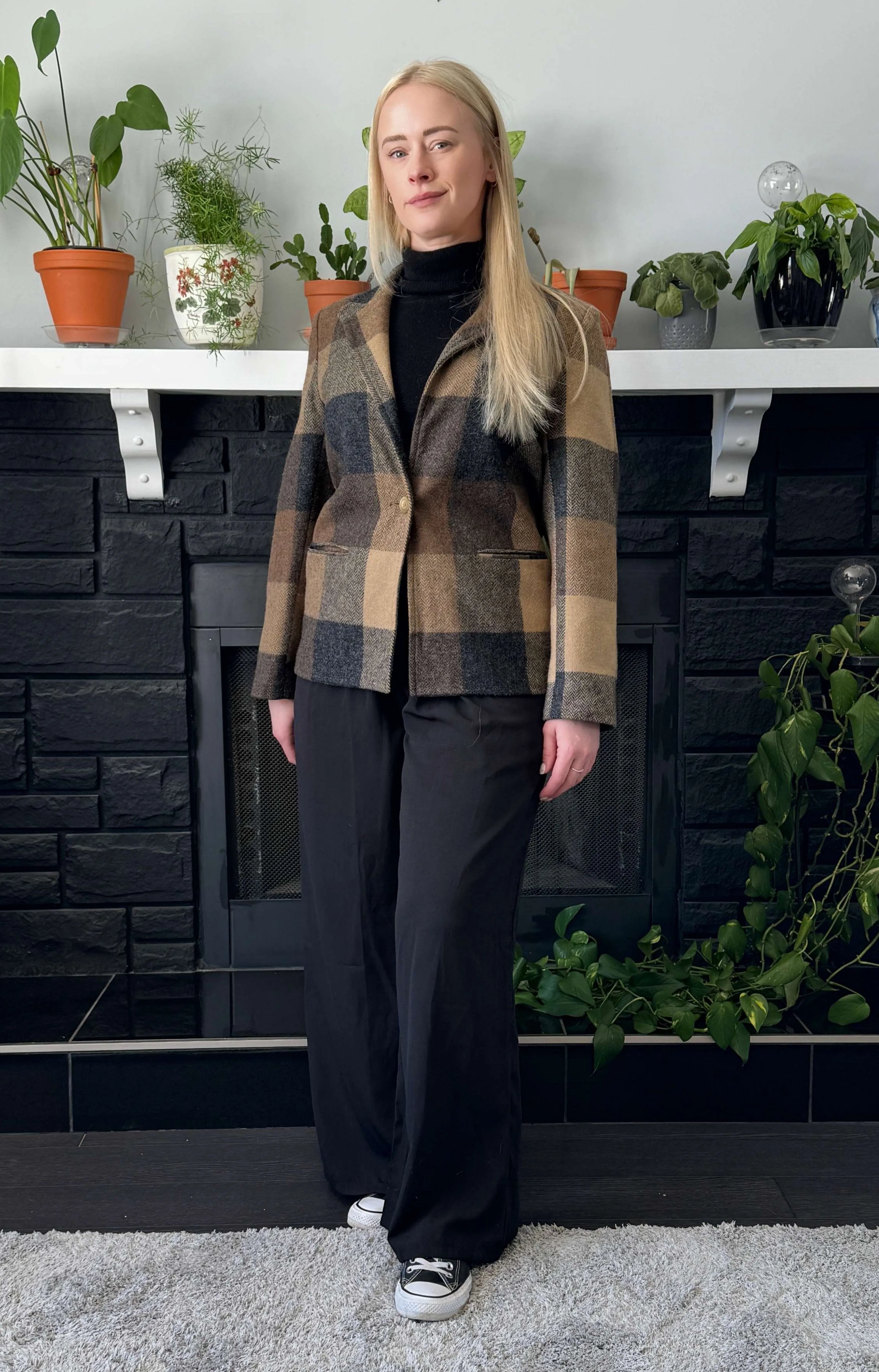 Brown Checkered Wool Blazer | M