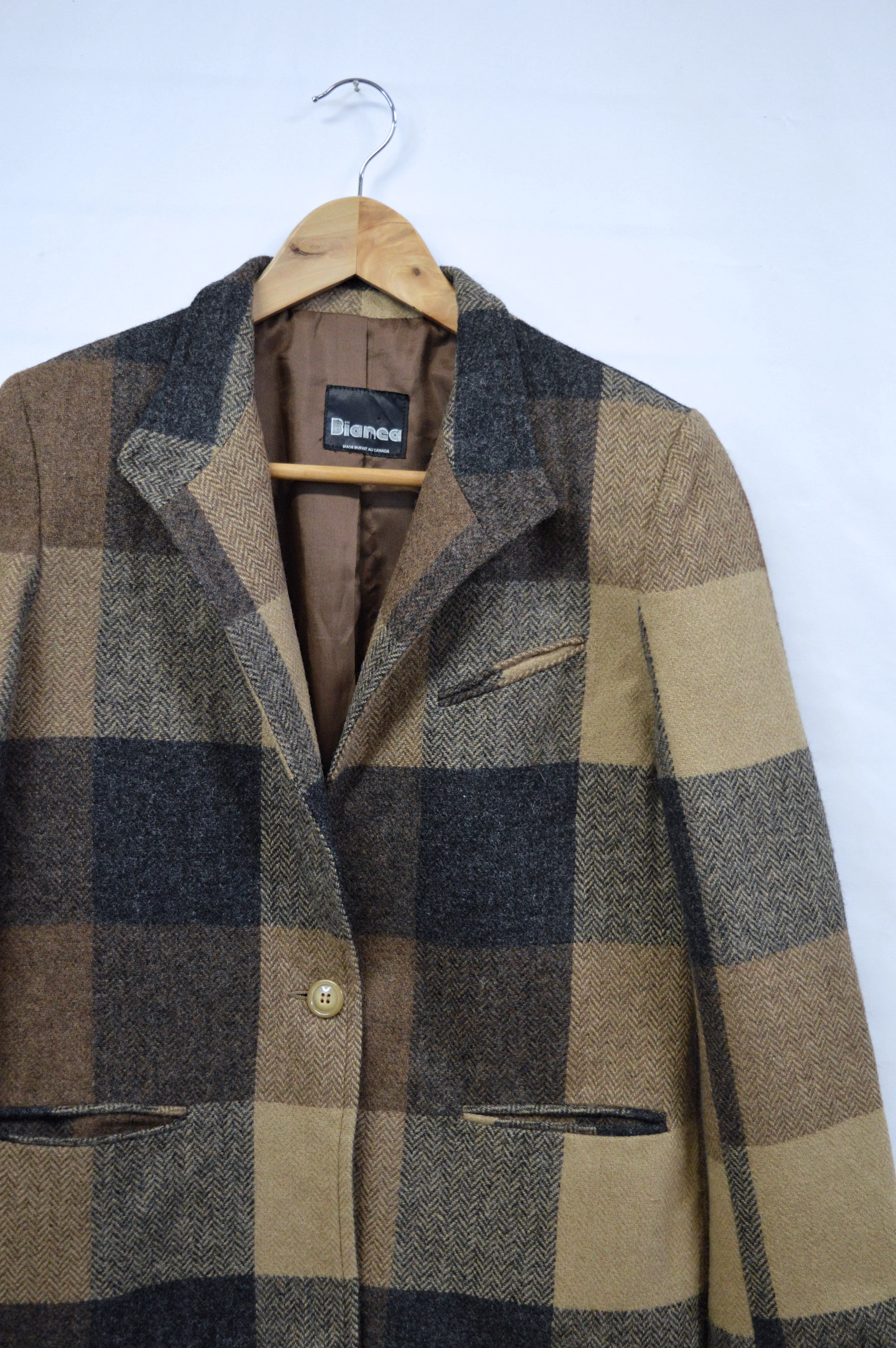 Brown Checkered Wool Blazer | M