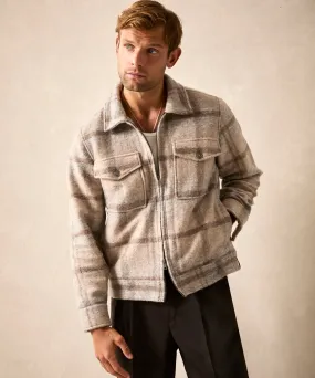 Brushed Plaid Full-Zip Jacket in Stone