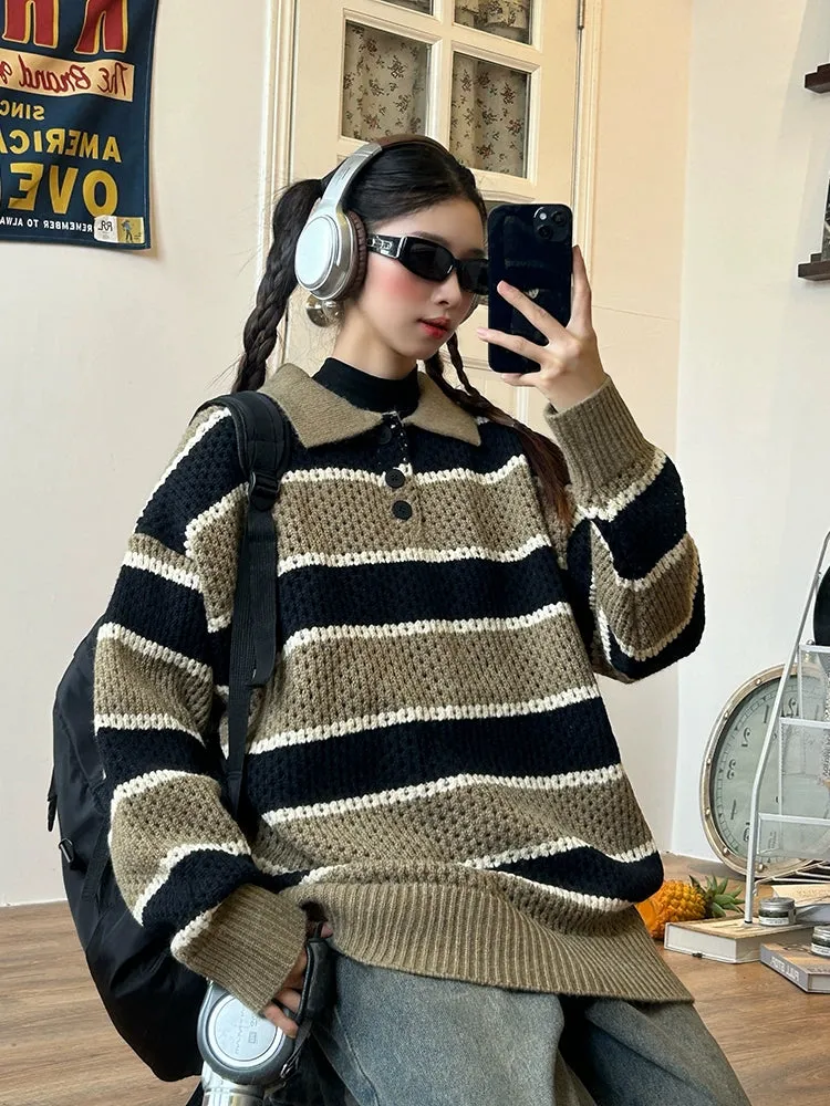 c2 Contrasting Striped Polo Sweater