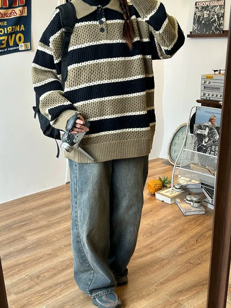 c2 Contrasting Striped Polo Sweater