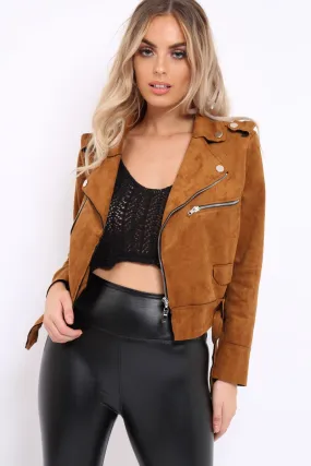 Camel Suede Biker Jacket - Anja