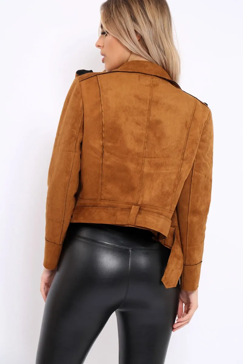 Camel Suede Biker Jacket - Anja