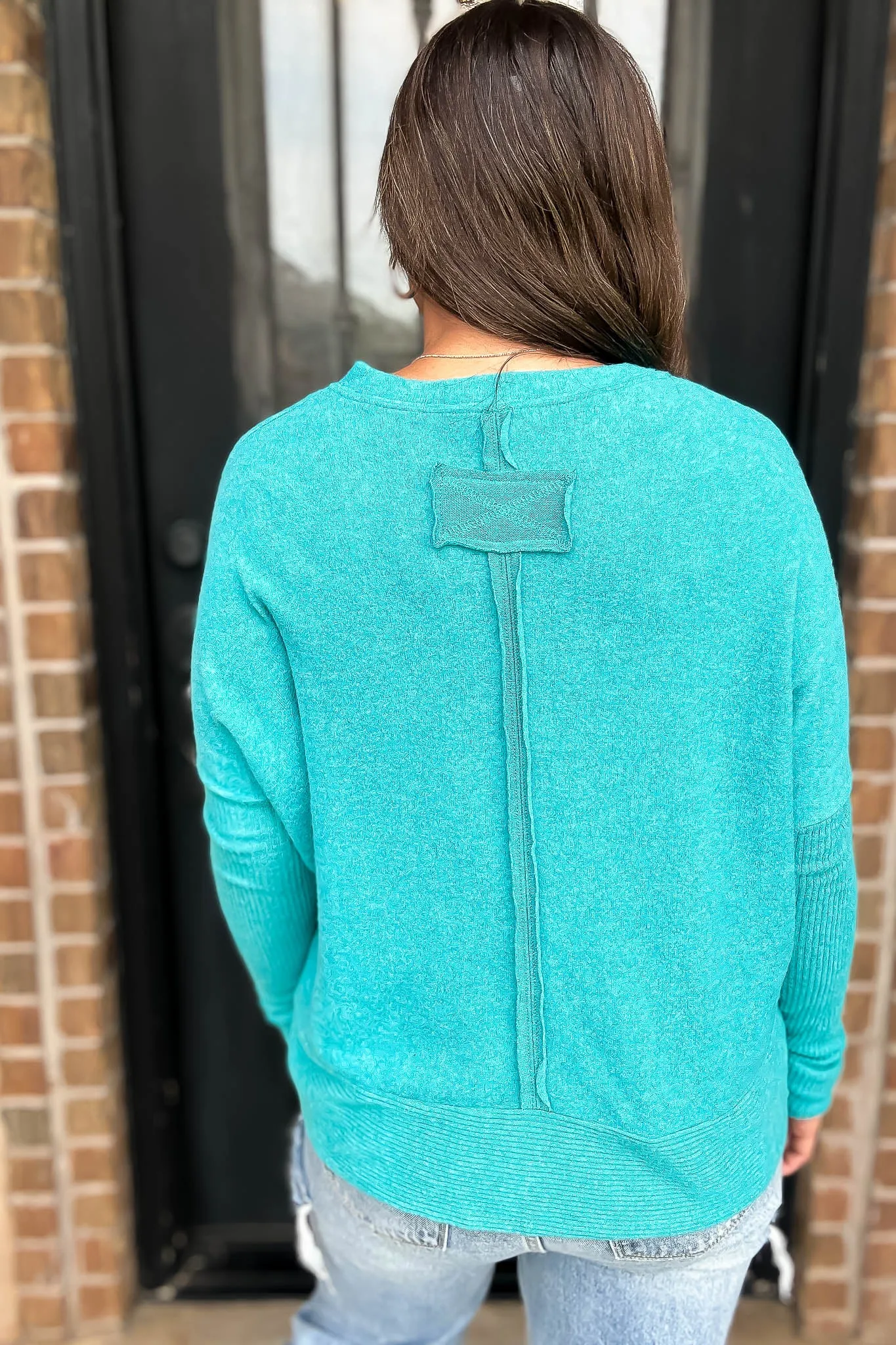 Campfire Brushed Light Teal Melange Hacci Dolman Sleeve Sweater